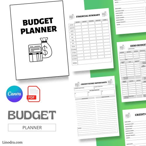 Budget planner template for personal finance and expense tracking