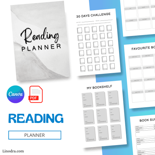 Reading planner template for tracking books and reading goals