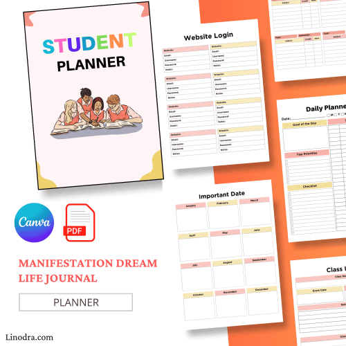 Student planner template for organizing study and assignments