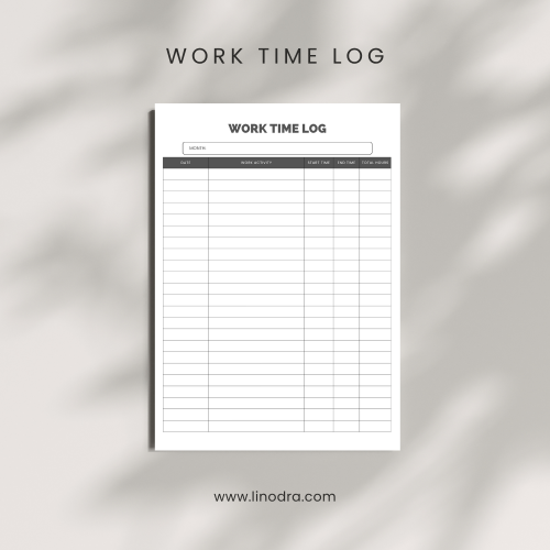 Work time log template for tracking tasks and productivity